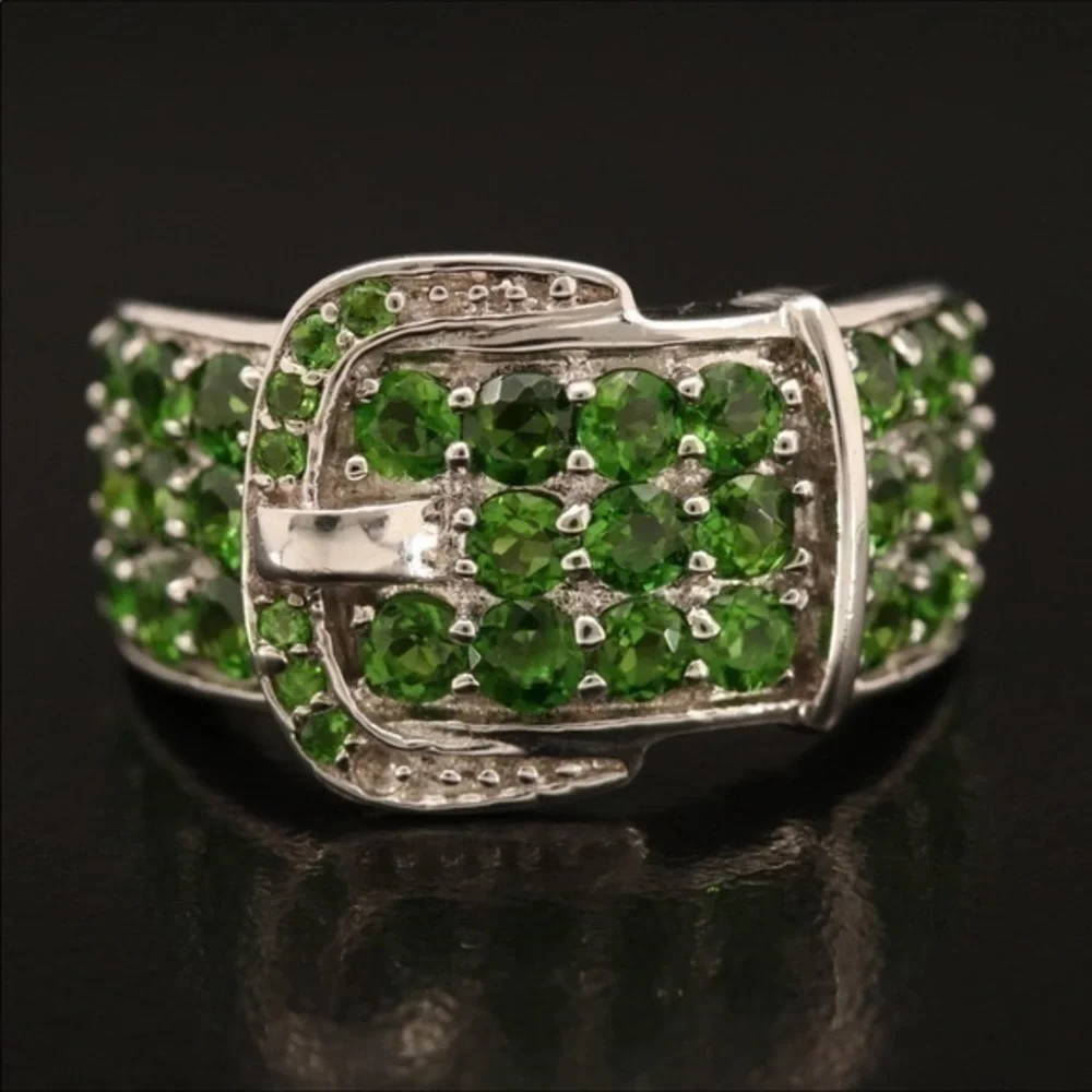 Sterling silver green chrome diopside buckle ring